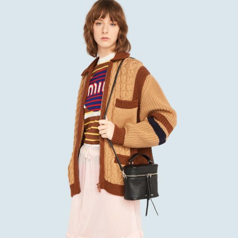Miu Miu black MADRAS leather vanity shoulder case bag